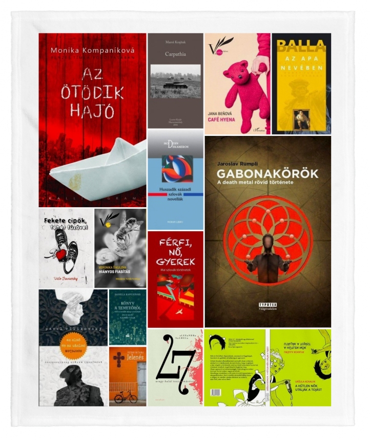 Collage covers of Slovak books in Hungarian
